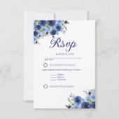 Rustic Elegance – Boho Navy Flower Design RSVP (正面)
