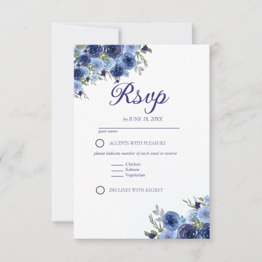 Rustic Elegance – Boho Navy Flower Design RSVP (正面)