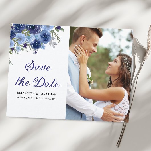 Rustic Elegance – Boho Navy Flower Wedding ポストカード