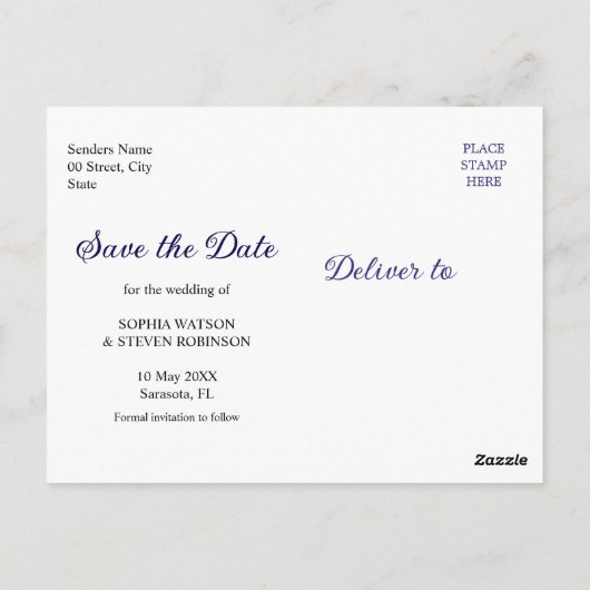 Rustic Elegance – Boho Navy Flower Wedding ポストカード (裏面)