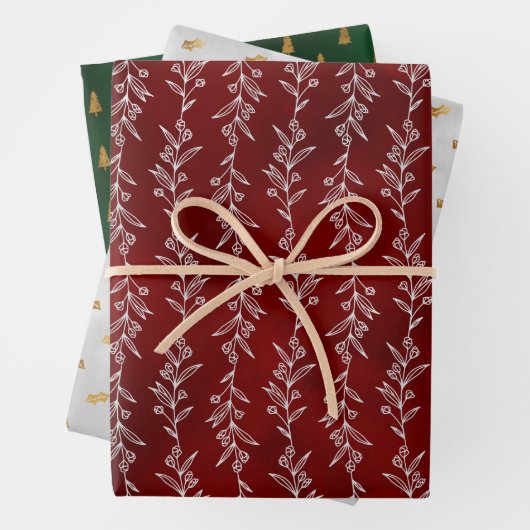 Rustic Elegance Botanical Christmas Gift Wrap ラッピングペーパーシート (インサイチュ)