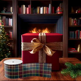 Rustic Elegance Plaid Cranberry Dk Blue Teal Green グログランリボン