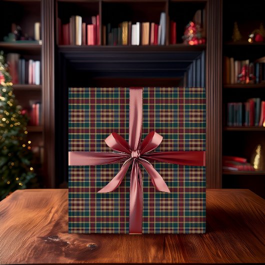 Rustic Elegance Plaid Cranberry Dk Blue Teal Green ラッピングペーパー