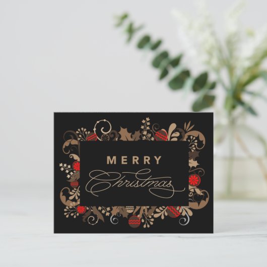 Rustic & Elegant Black Merry Christmas Calligraphy ポストカード (スタンド正面)