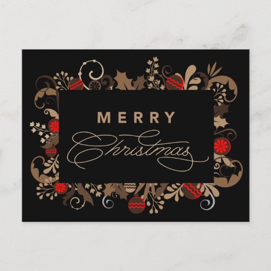 Rustic & Elegant Black Merry Christmas Calligraphy ポストカード (正面)