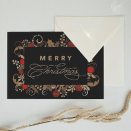 Rustic & Elegant Black Merry Christmas Calligraphy ポストカード