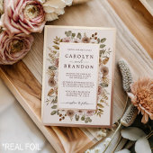 Rustic Elegant Boho Rose Gold Floral Wedding  Foil 箔招待状