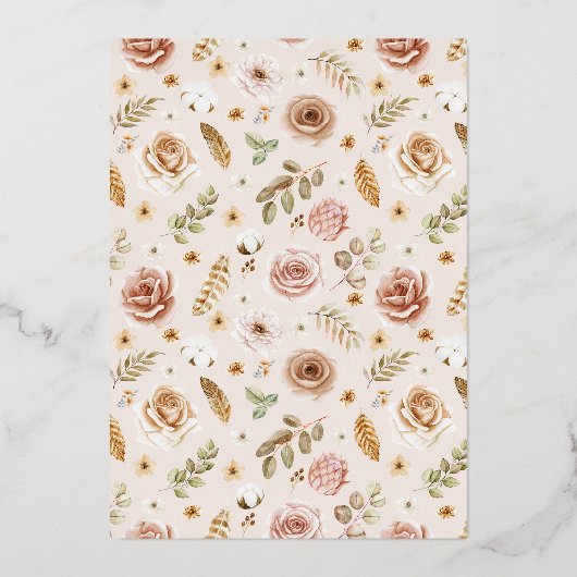 Rustic Elegant Boho Rose Gold Floral Wedding  Foil 箔招待状 (裏面)