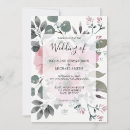 Rustic elegant botanical watercolor floral Wedding 招待状