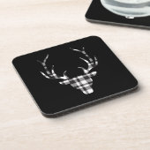 Rustic Elegant Christmas Plaid Deer  コースター (左側)