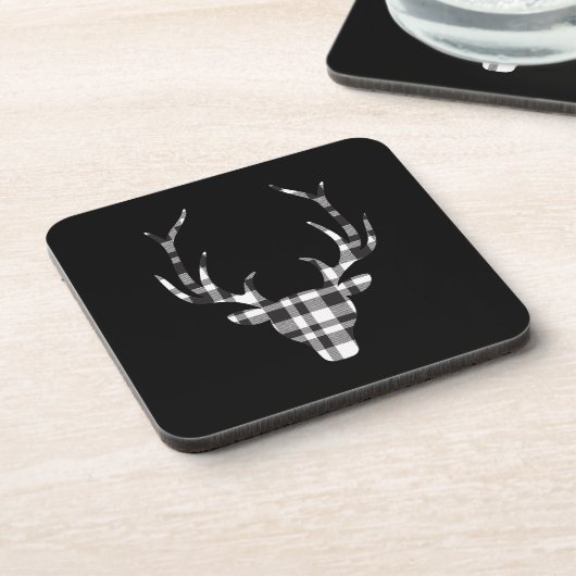 Rustic Elegant Christmas Plaid Deer  コースター (左側)