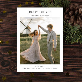 Rustic Elegant Merry and Bright Photo Newlywed シーズンカード