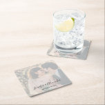 Rustic elegant photo boho wedding スクエアペーパーコースター<br><div class="desc">Rustic elegant photo boho wedding paper coasters.
Add your own photo, names and date to personalize it.</div>