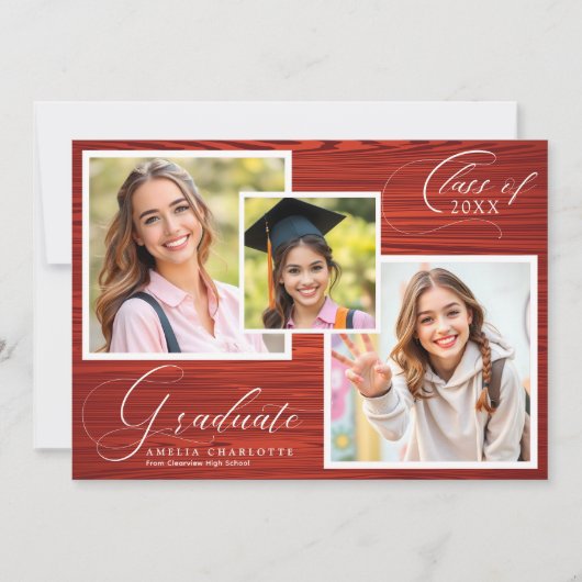 Rustic Elegant Photo Collage Graduation 案内状 (正面)