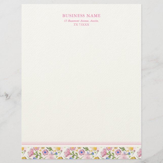 Rustic Elegant Pink Floral Business  レターヘッド (正面)