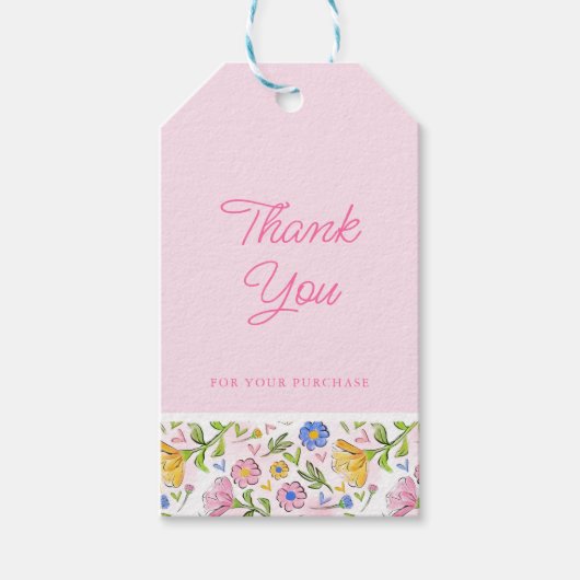 Rustic Elegant Pink Floral Business Thank You  ギフトタグ (正面)