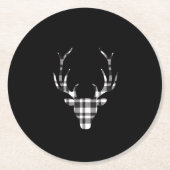 Rustic Elegant Plaid Deer Christmas  ラウンドペーパーコースター (正面)