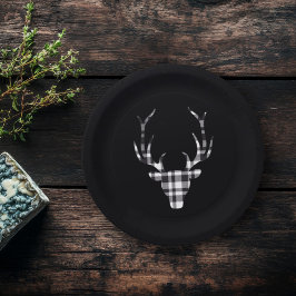 Rustic Elegant Plaid Deer Christmas Paper Plates ペーパープレート