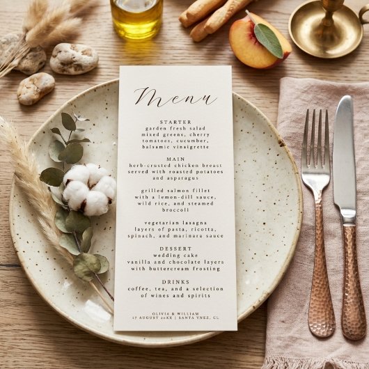 Rustic Elegant Script Wedding Reception Dinner  メニュー