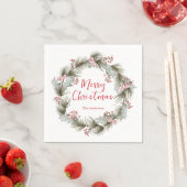 Rustic Elegant Watercolor Christmas Wreath スタンダードカクテルナプキン (インサイチュ)