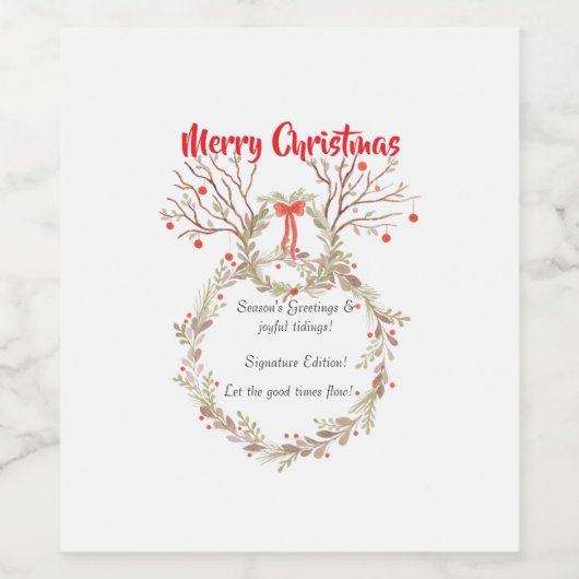 Rustic elegant watercolour Christmas ワインラベル (シングルラベル)