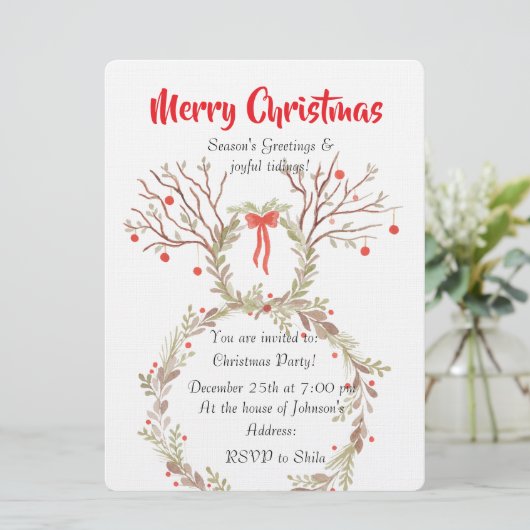 Rustic elegant watercolour Christmas invite cards 招待状 (スタンド正面)