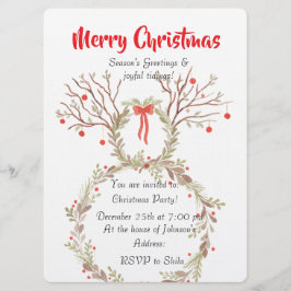 Rustic elegant watercolour Christmas invite cards 招待状
