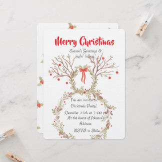 Rustic elegant watercolour Christmas invite cards 招待状