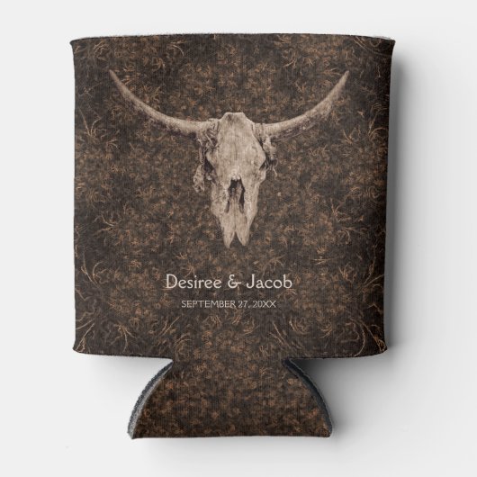 Rustic Elegant Wedding Brown Western Bull Skull 缶クーラー (正面)