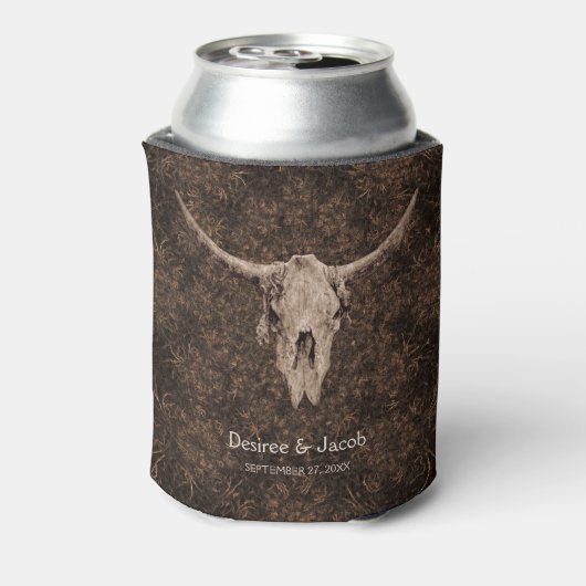 Rustic Elegant Wedding Brown Western Bull Skull 缶クーラー (缶裏面)