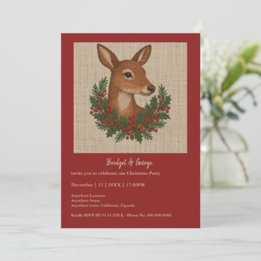 Rustic embroidery Deer & Holiday Greens christmas (スタンド正面)