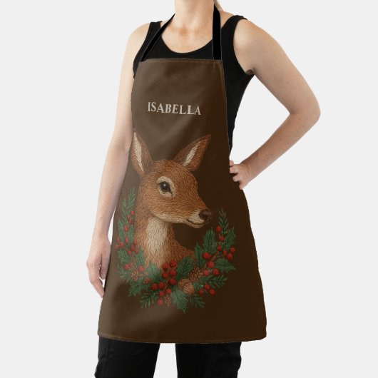 Rustic embroidery Deer & Holiday Greens christmas エプロン (インサイチュ)