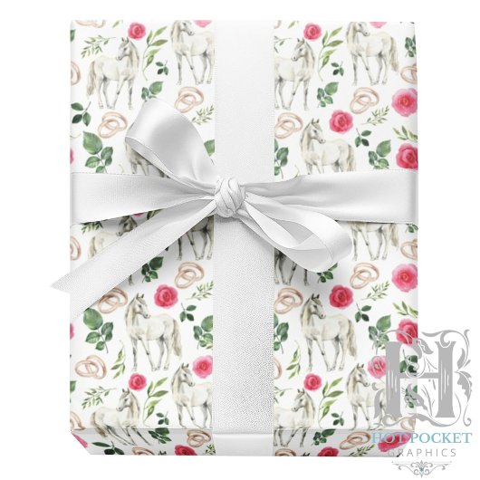 Rustic Equestrian Floral Pink Wrapping Paper ラッピングペーパー
