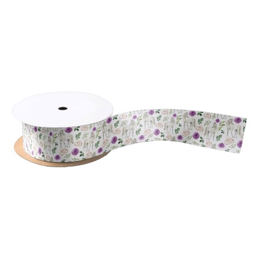 Rustic Equestrian Floral Purple Satin Ribbon サテンリボン (リール)