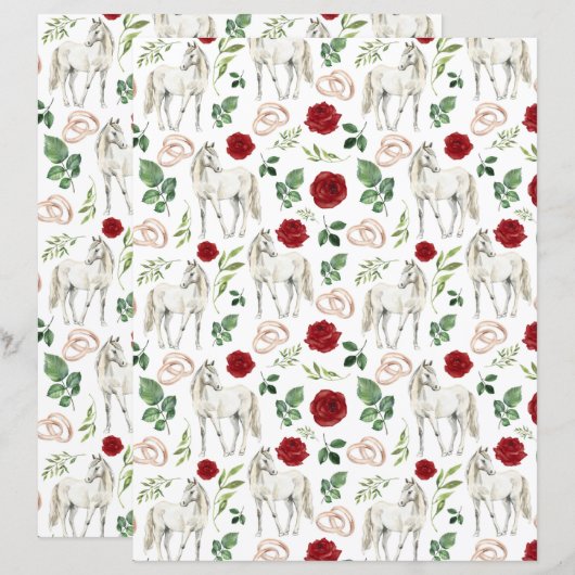 Rustic Equestrian Floral Red Scrapbook Paper (正面/裏面)