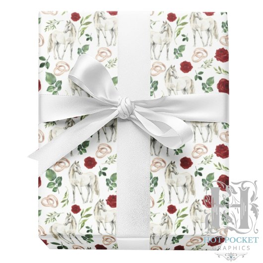 Rustic Equestrian Floral Red Wrapping Paper ラッピングペーパー