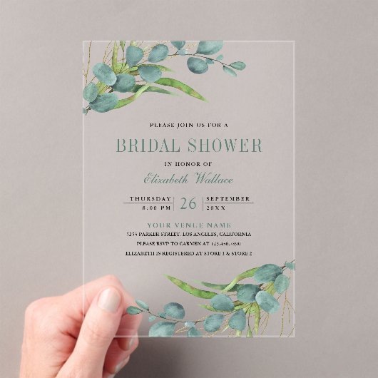 Rustic Eucalyptus Bridal Shower アクリル招待状 (インサイチュ (ポータブル))