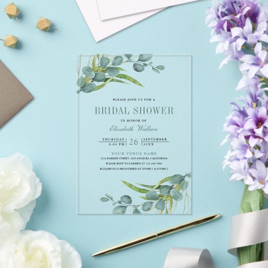 Rustic Eucalyptus Bridal Shower アクリル招待状 (インサイチュ (ウェディング))