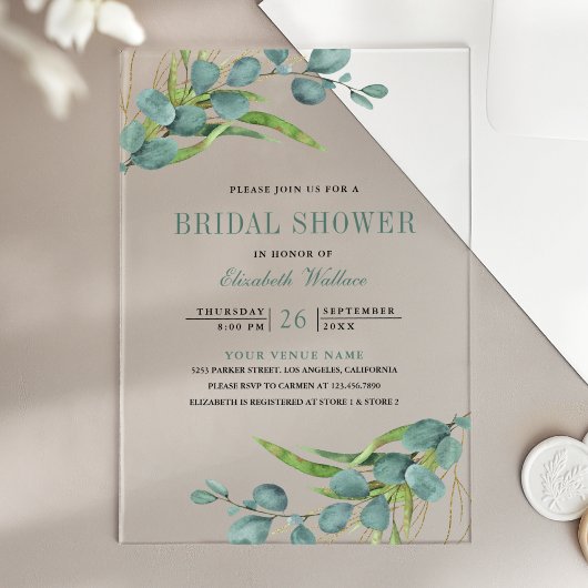 Rustic Eucalyptus Bridal Shower アクリル招待状