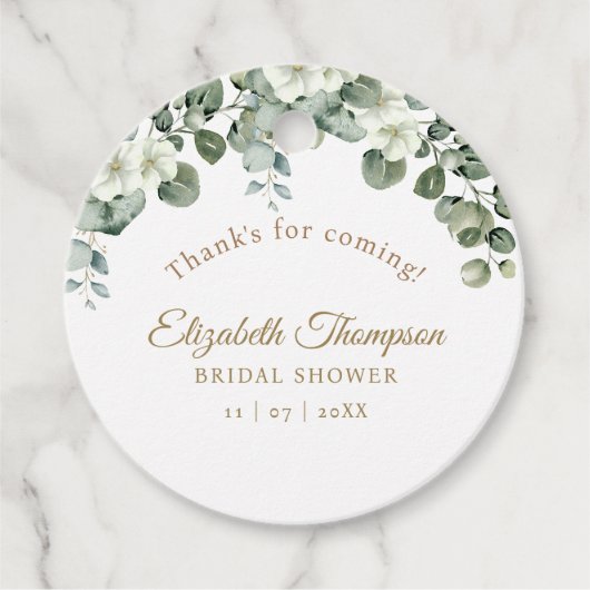 Rustic Eucalyptus Greenery Elegant Bridal Shower フェイバータグ (正面)
