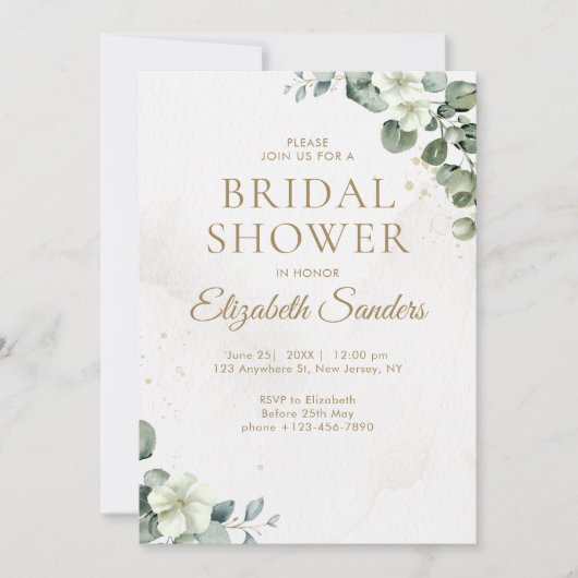 Rustic Eucalyptus Greenery Elegant Bridal Shower 招待状 (正面)