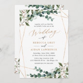 Rustic Eucalyptus Greenery Gold All-in-One Wedding 招待状 (正面/裏面)