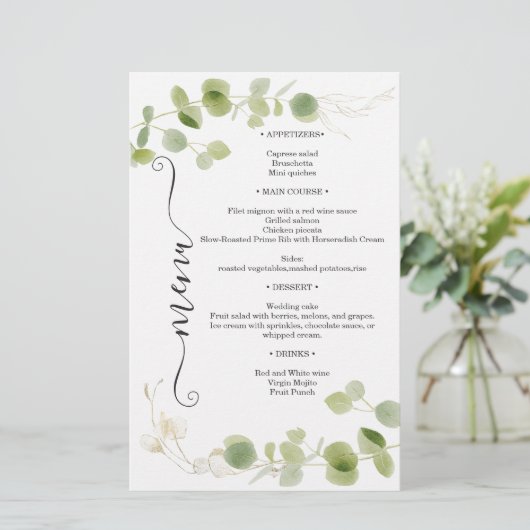 Rustic Eucalyptus Greenery Gold Chic Wedding Menu (スタンド正面)