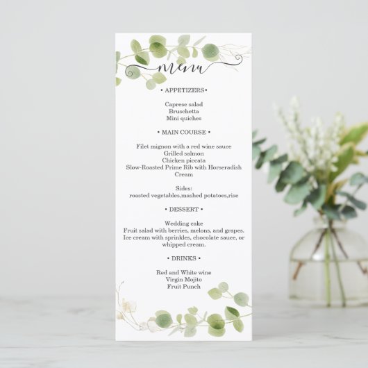 Rustic Eucalyptus Greenery Gold Wedding Reception メニュー (スタンド正面)