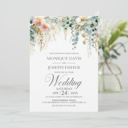 Rustic Eucalyptus Greenery Wedding 招待状 (スタンド正面)