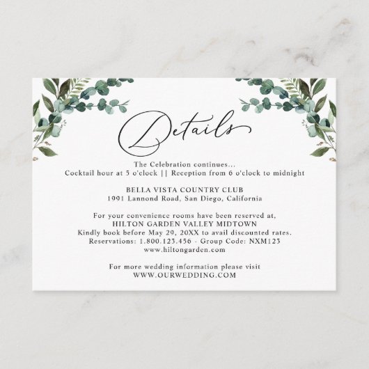 Rustic Eucalyptus Greenery Wedding Details  エンクロージャーカード (正面)