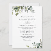 Rustic Eucalyptus Leaves Greenery QR Code Wedding 招待状 (正面)