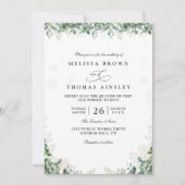 Rustic Eucalyptus Leaves Greenery QR Code Wedding 招待状 (正面)