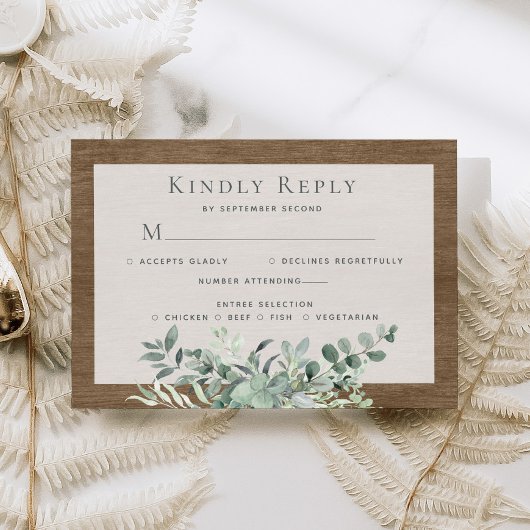 Rustic Eucalyptus Leaves Greenery Wood Wedding 出欠カード