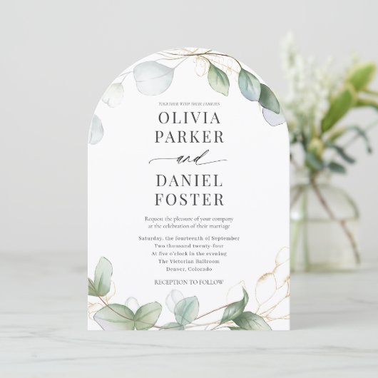 Rustic Eucalyptus Modern Photo Elegant Wedding 招待状 (スタンド正面)